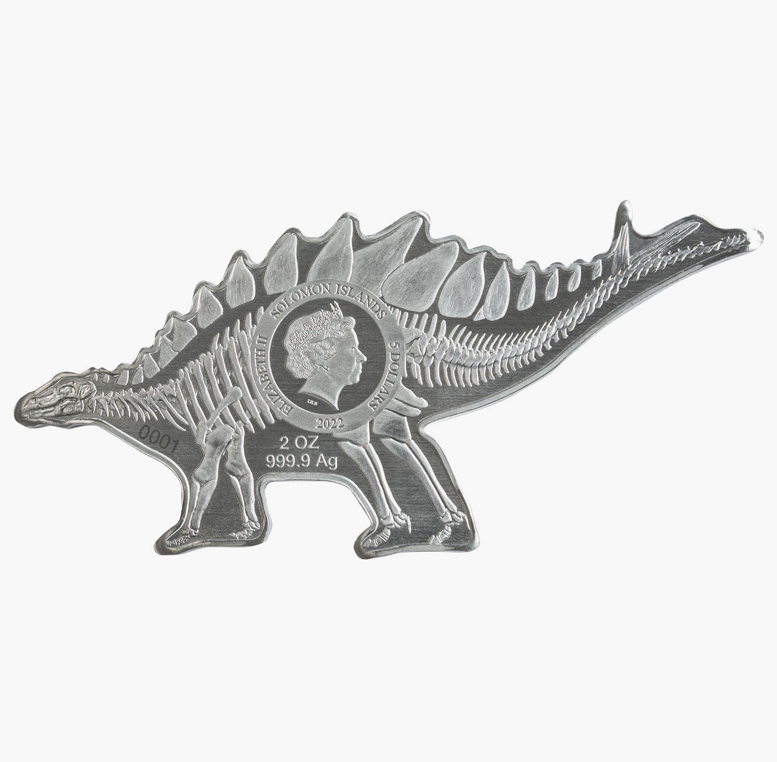 Pièce en forme de Stegosaurus 3D 2 oz en argent massif