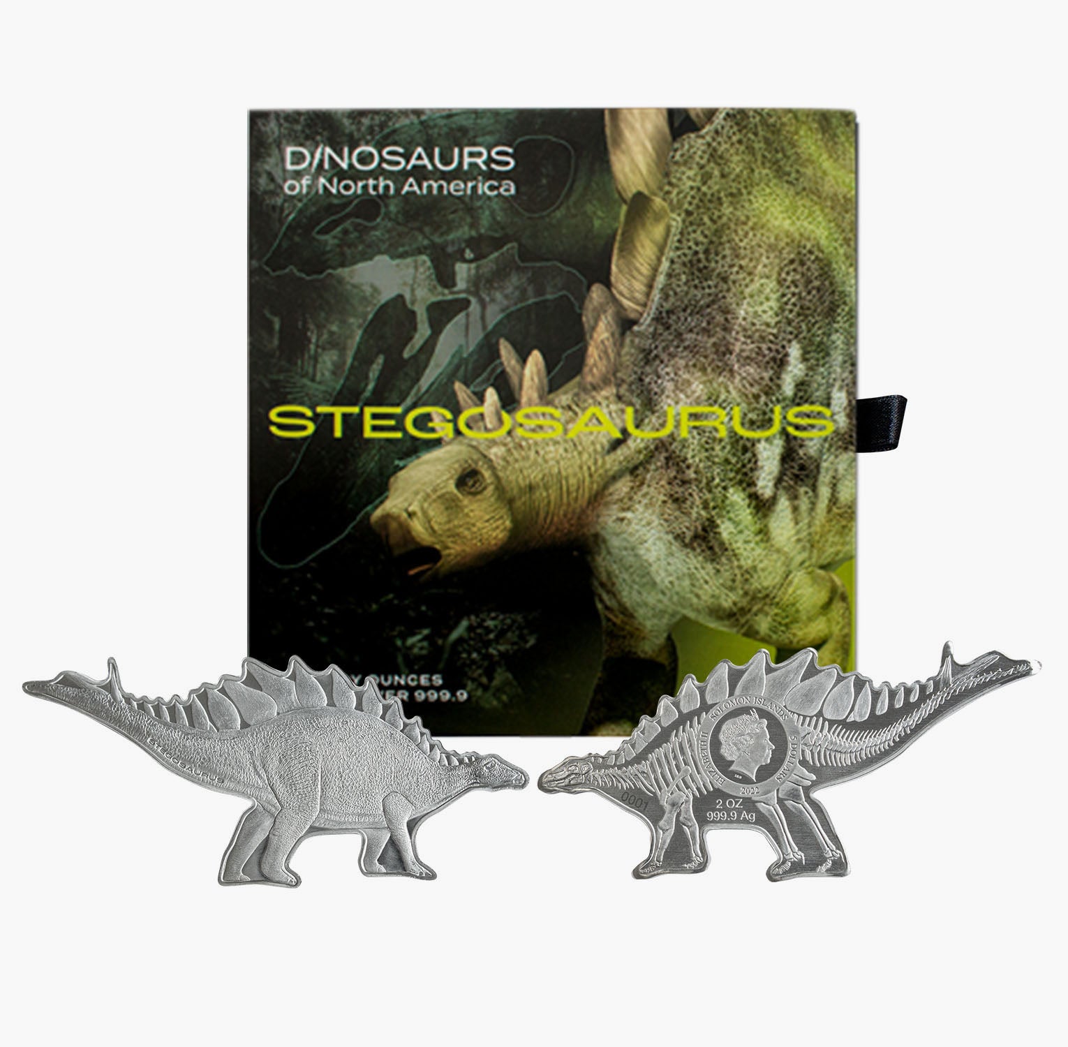 Pièce en forme de Stegosaurus 3D 2 oz en argent massif