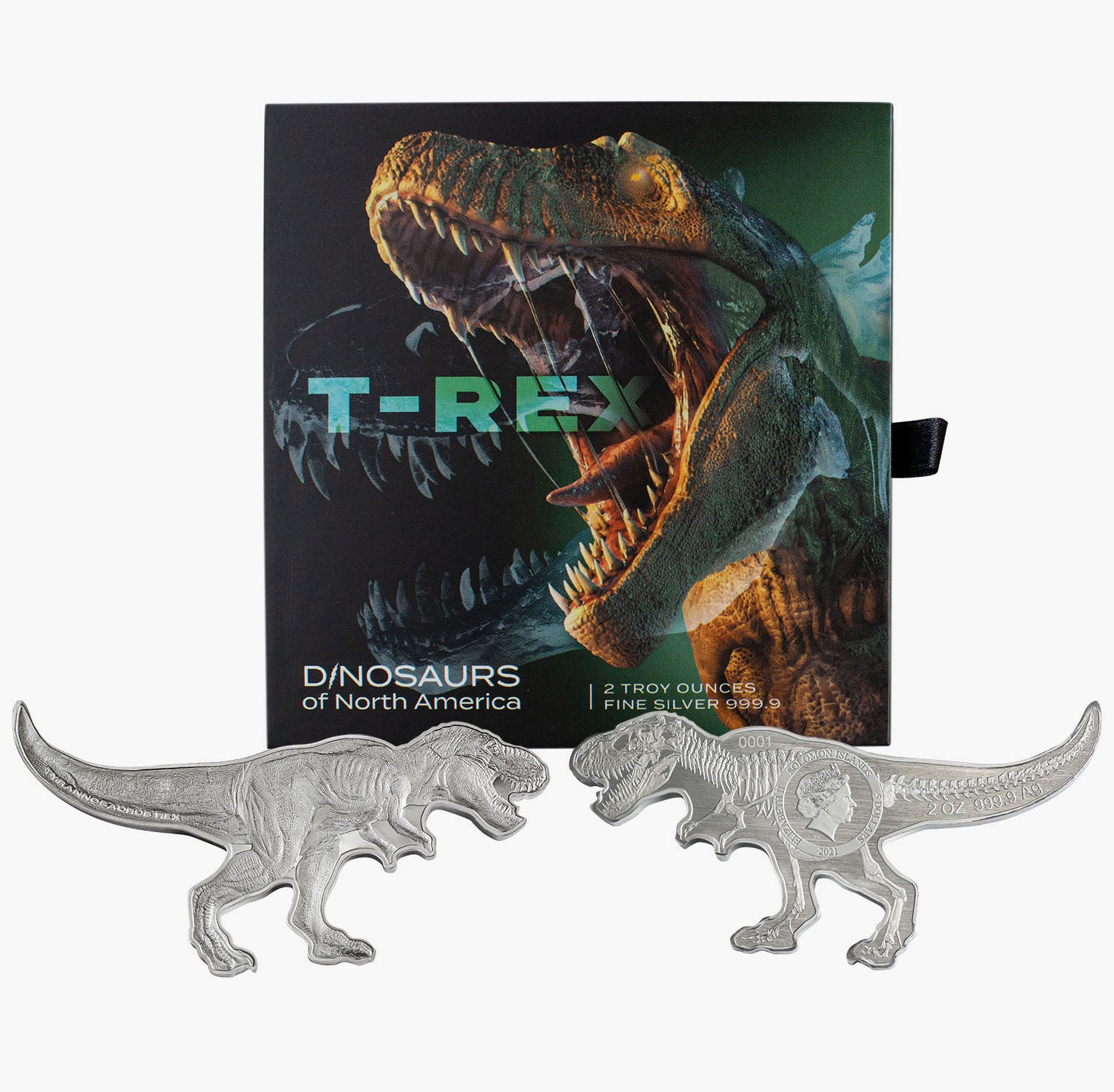 ティラノサウルス レックス 3D 2オンス ソリッド シルバー シェイプ コイン