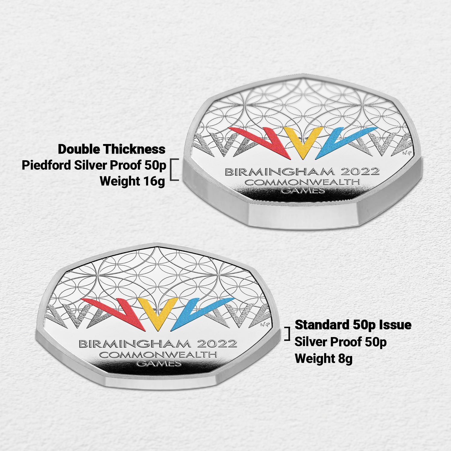 Birmingham 2022 Commonwealth Games UK 50p Silver Proof Piedfort Color Coin