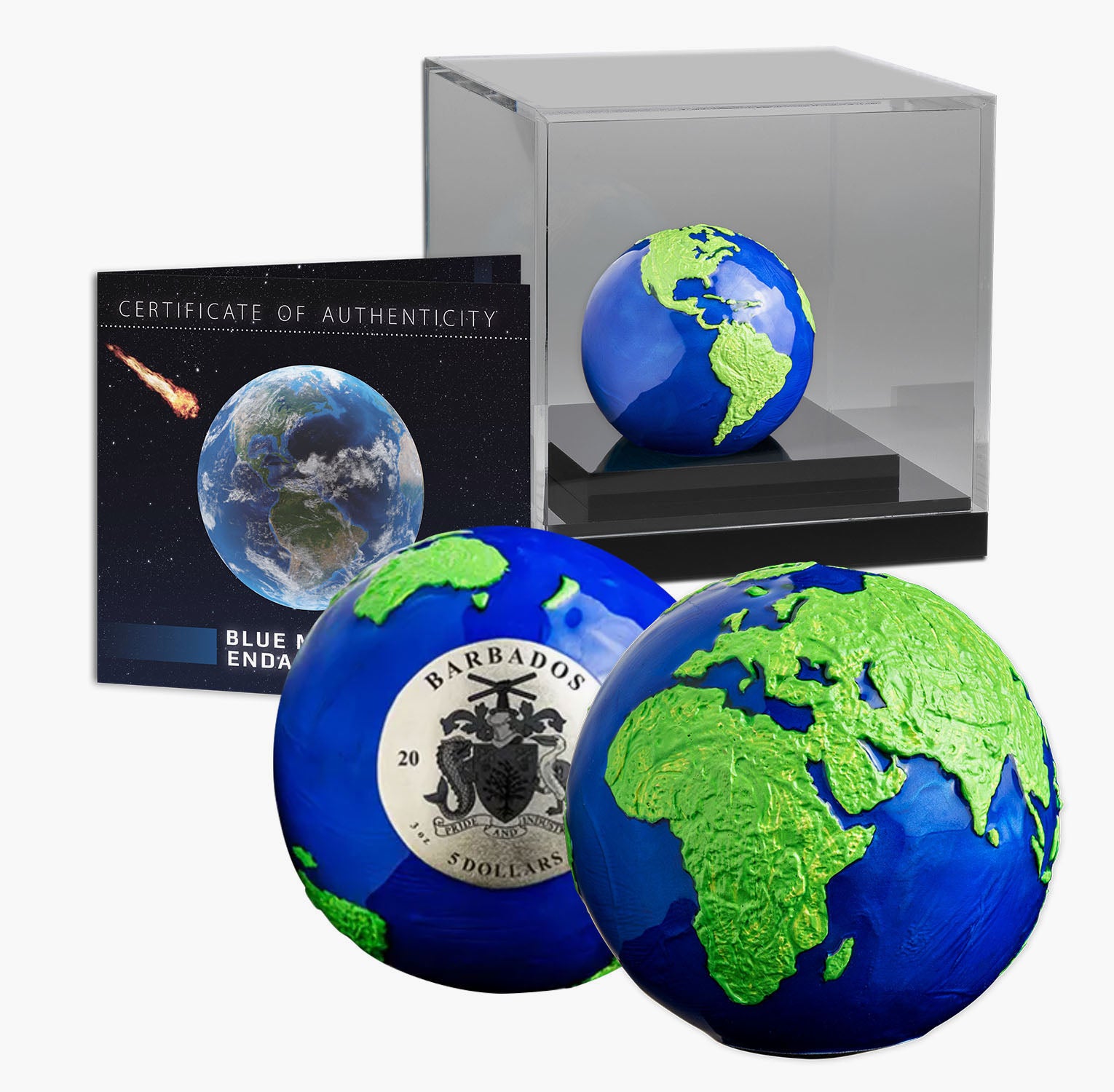 Blue Marble Earth 3D 3oz Solid Silver 2022 Coin