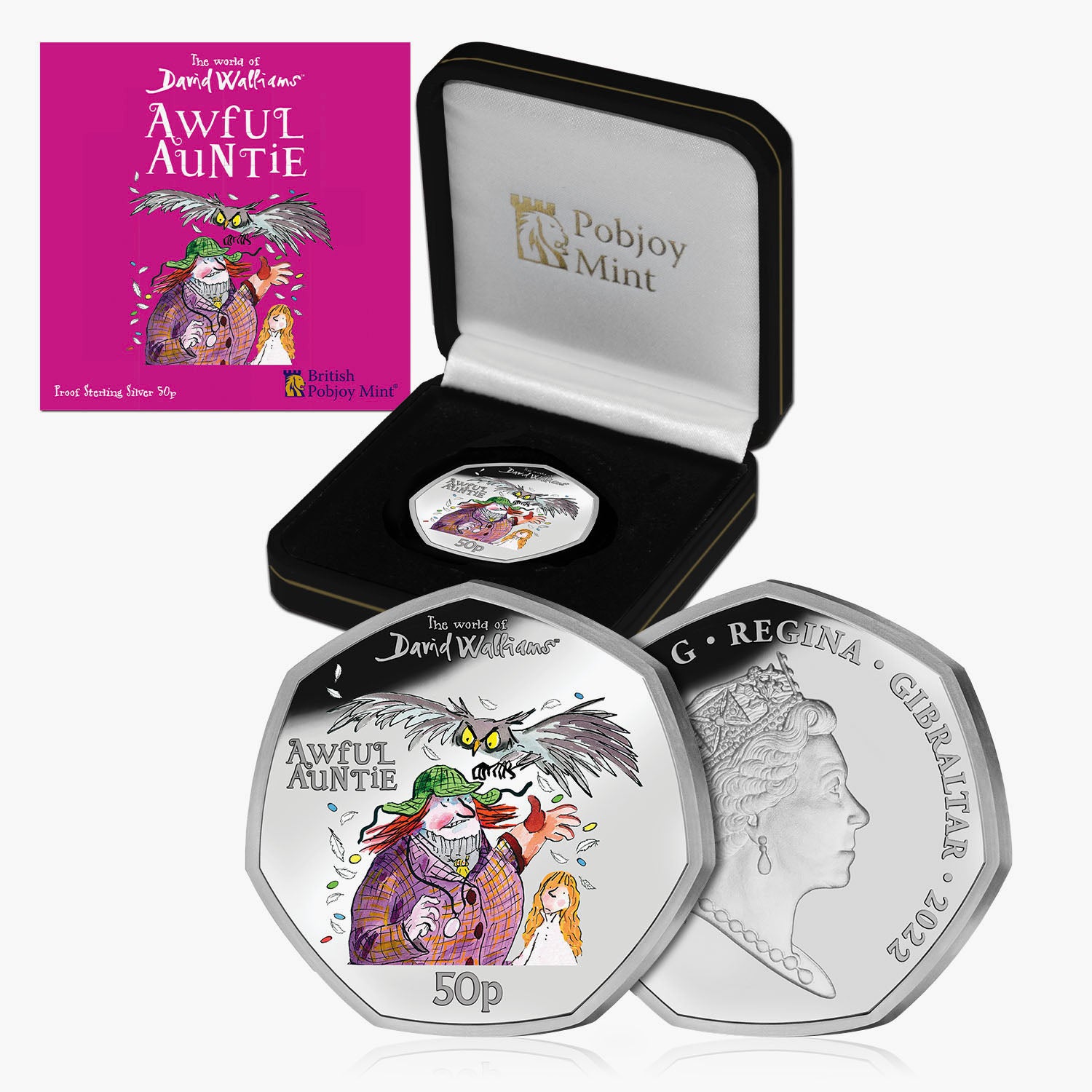 David Walliams Awful Auntie Silver Proof 50p avec couleur