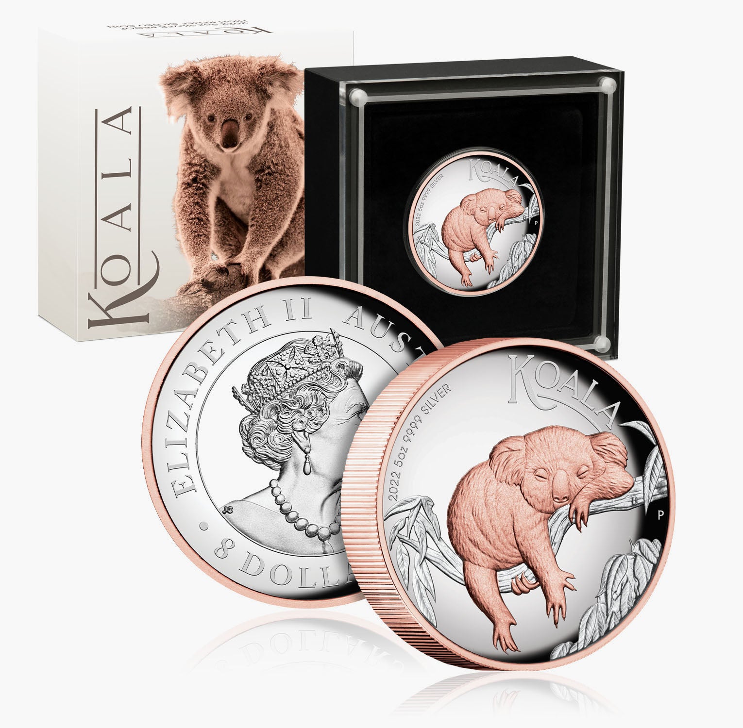 Koala australien 2022 Pièce d'argent dorée à haut relief épreuve numismatique de 5 onces