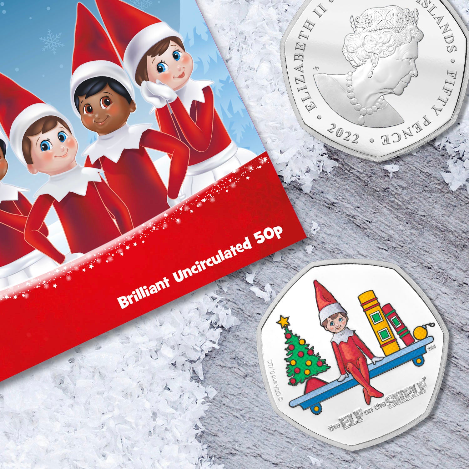 The Official Elf on the Shelf BU 50p Coloured Coin in Christmas Card Coin