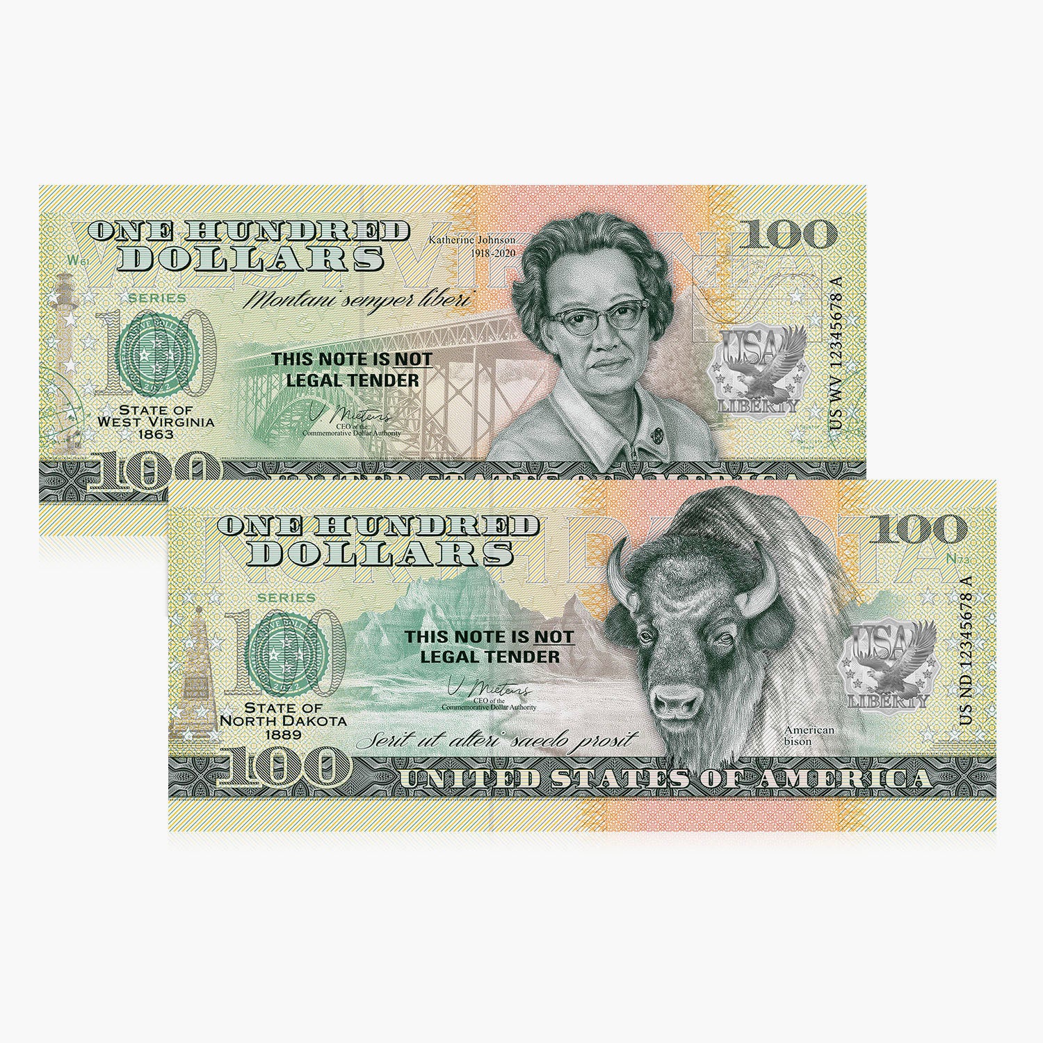 100 Souvenir Dollar - North Dakota & West Virginia