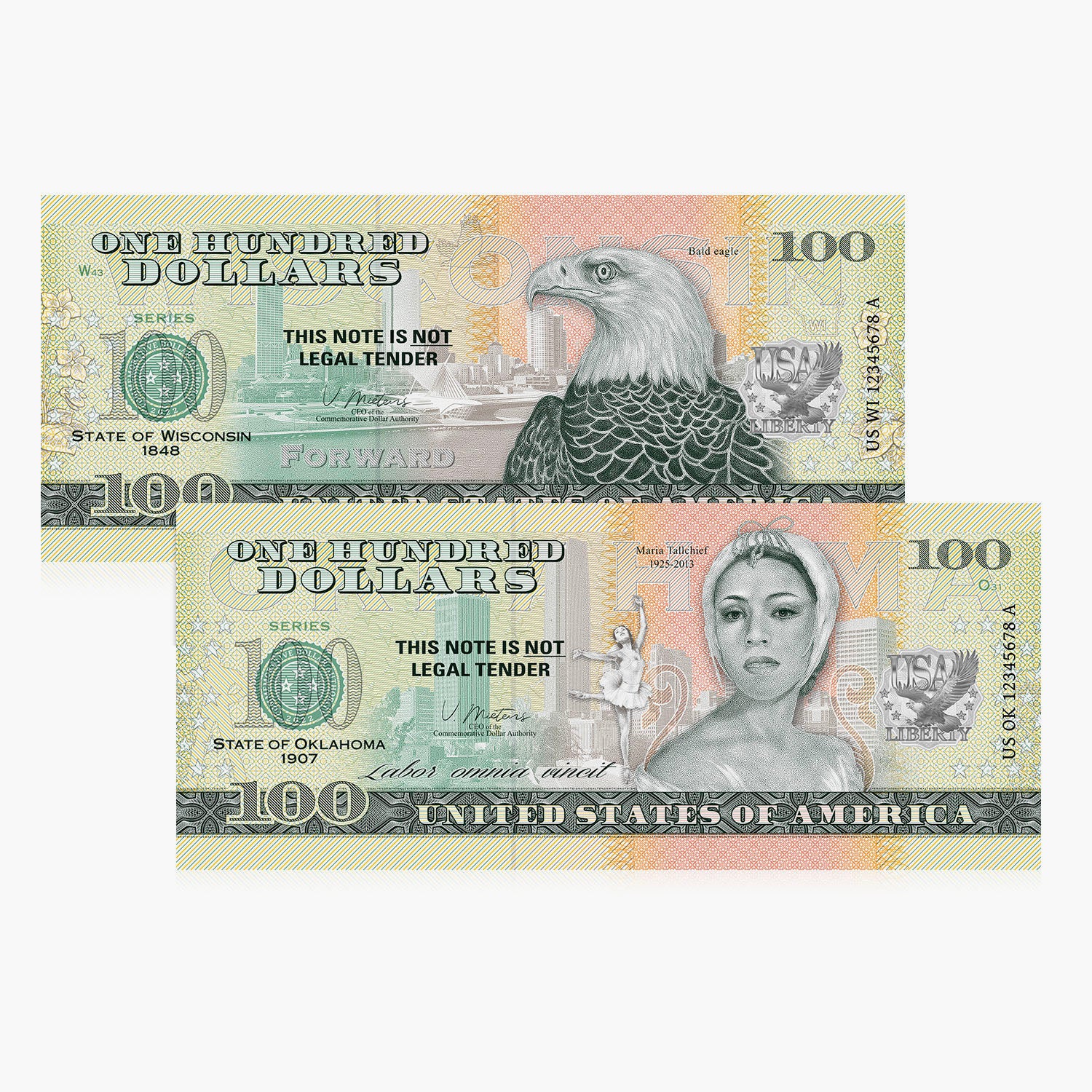 100 Souvenir Dollar - Oklahoma & Wisconsin