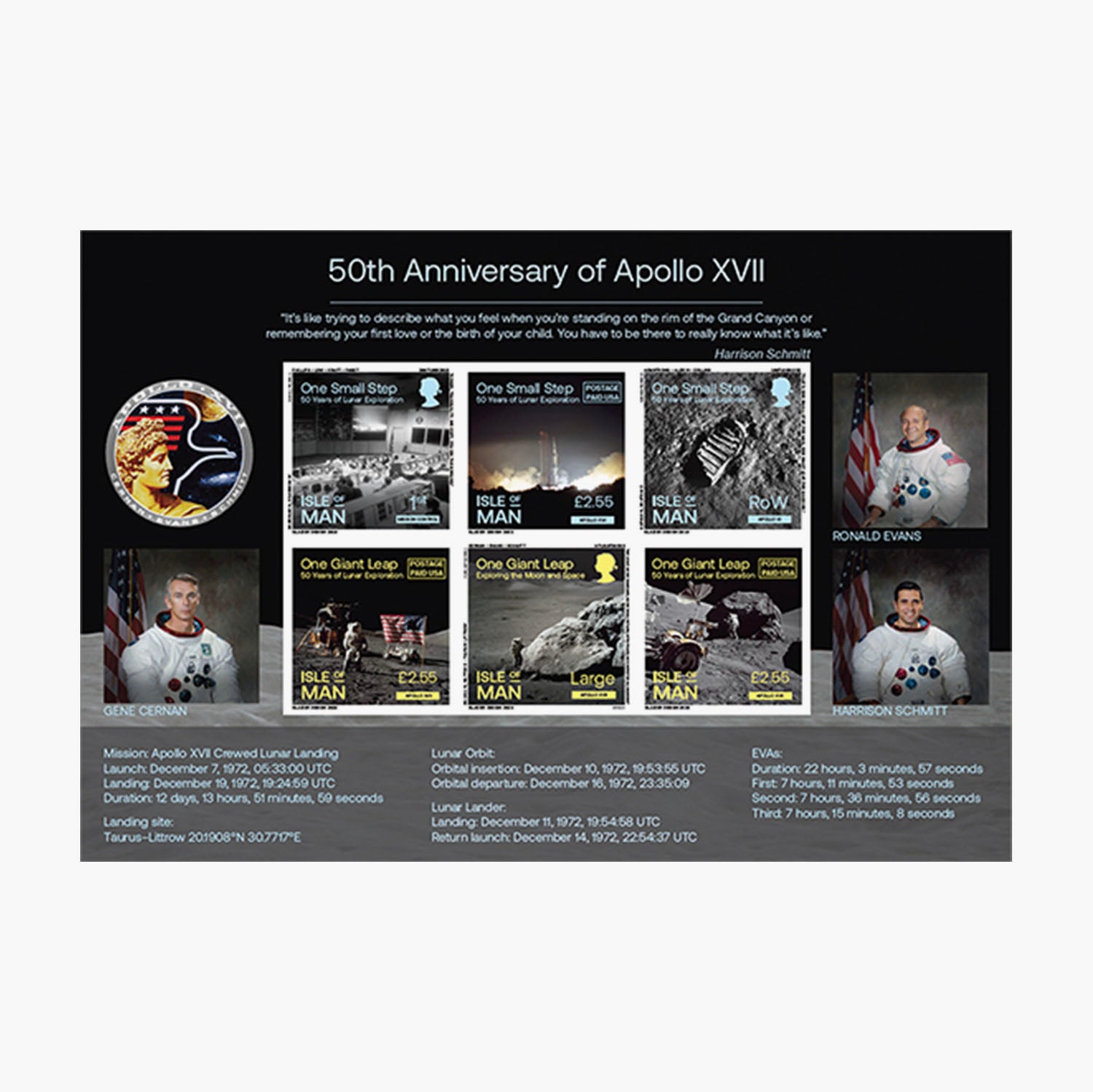 Apollo 17 The Last Man on the Moon 50th Anniversary Stamps
