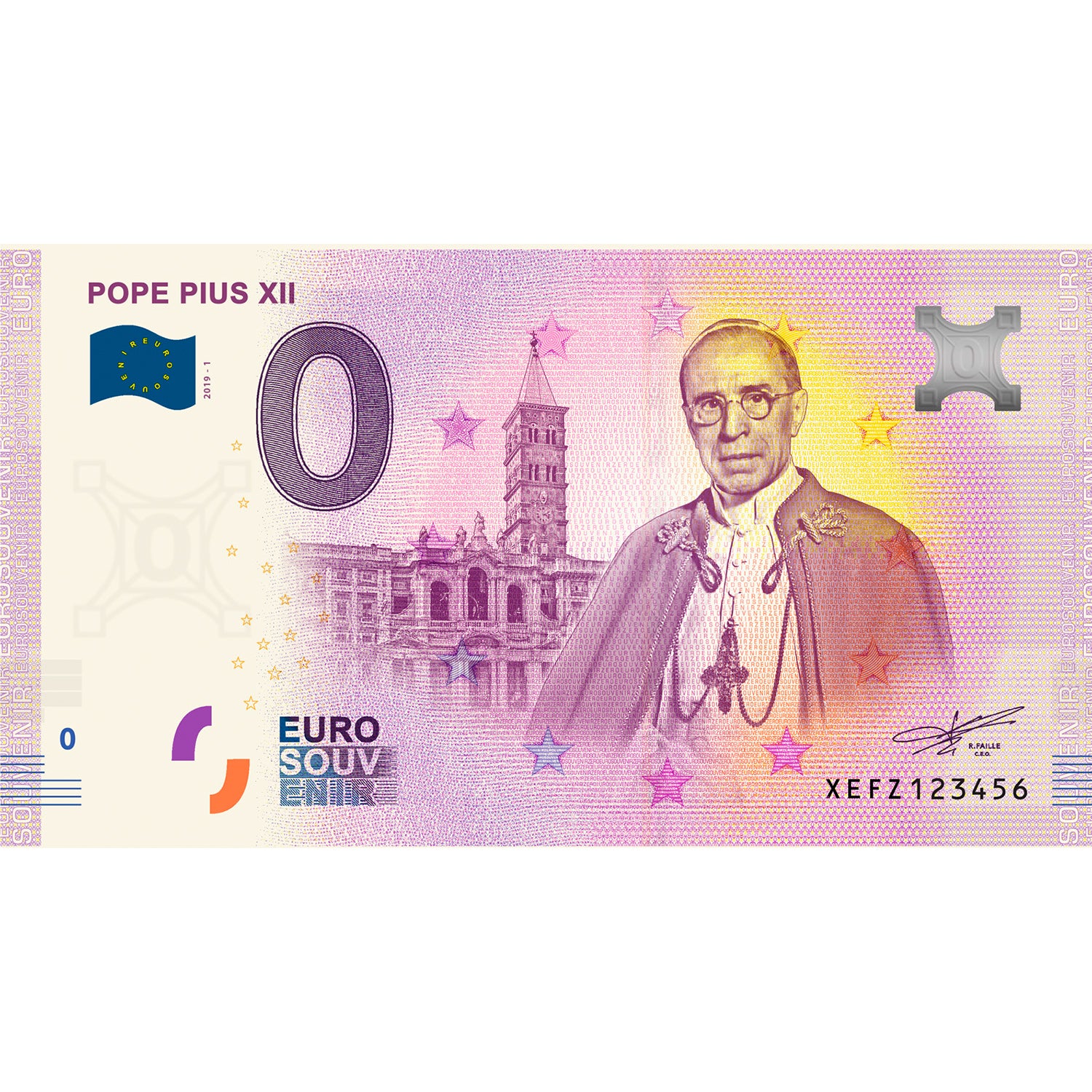 0 Euro Souvenir Note Pope Pius XII