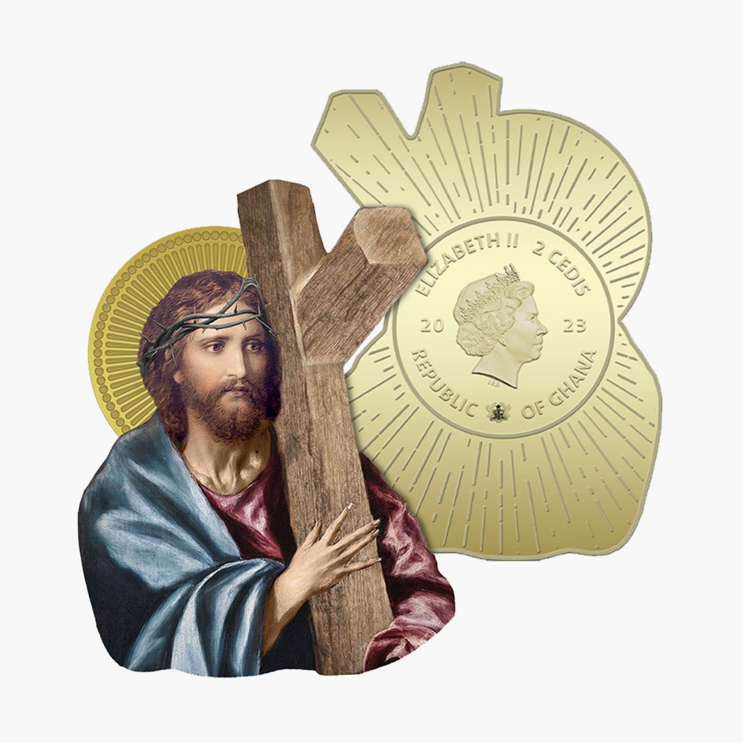 Jesus Carrying the Cross, shaped 2023 Coin