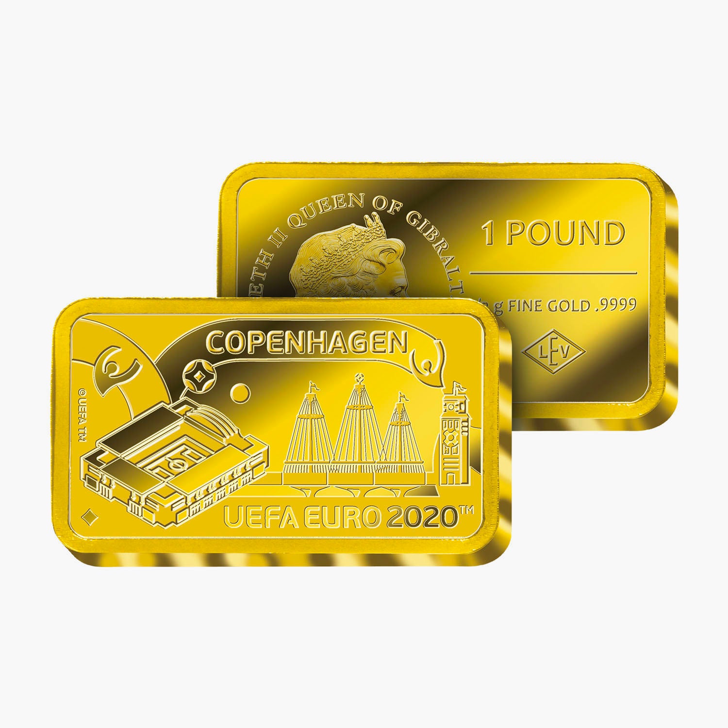 EURO 2020 Copenhague Pièce de 1 £ en lingot d'or