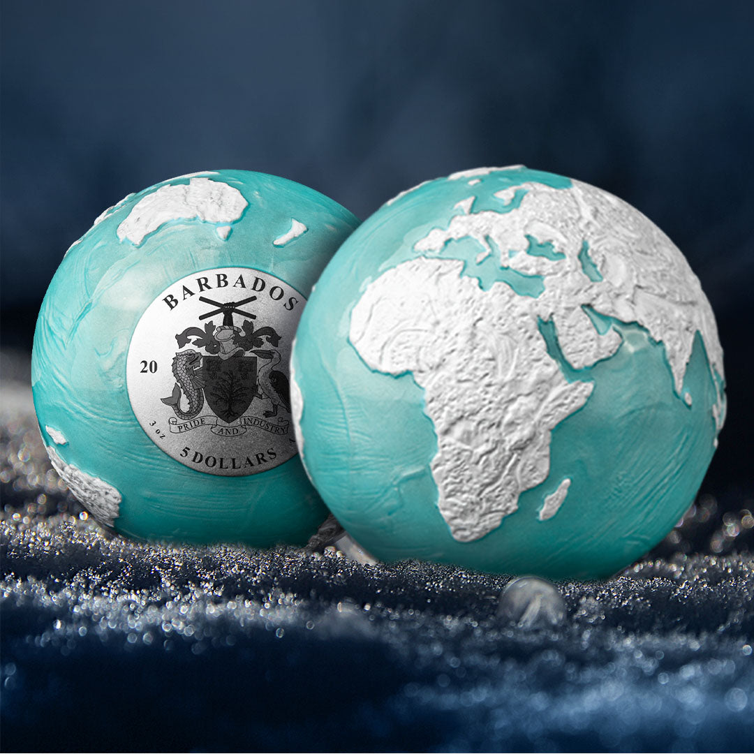 Pièce de 3 oz en argent massif 2023 Frozen Marble Earth 3D