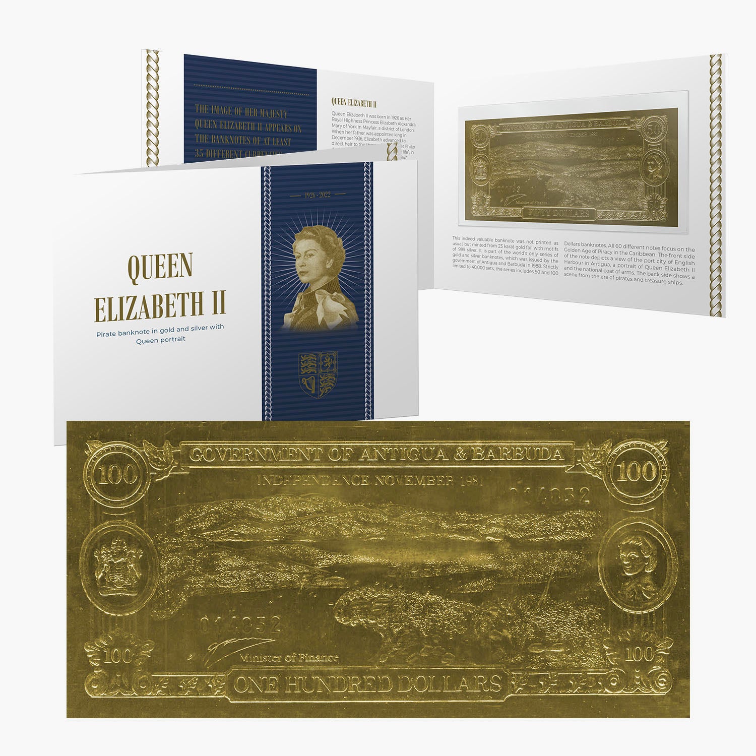 Billet de banque royal en or et en argent de Sa Majesté la reine Elizabeth II