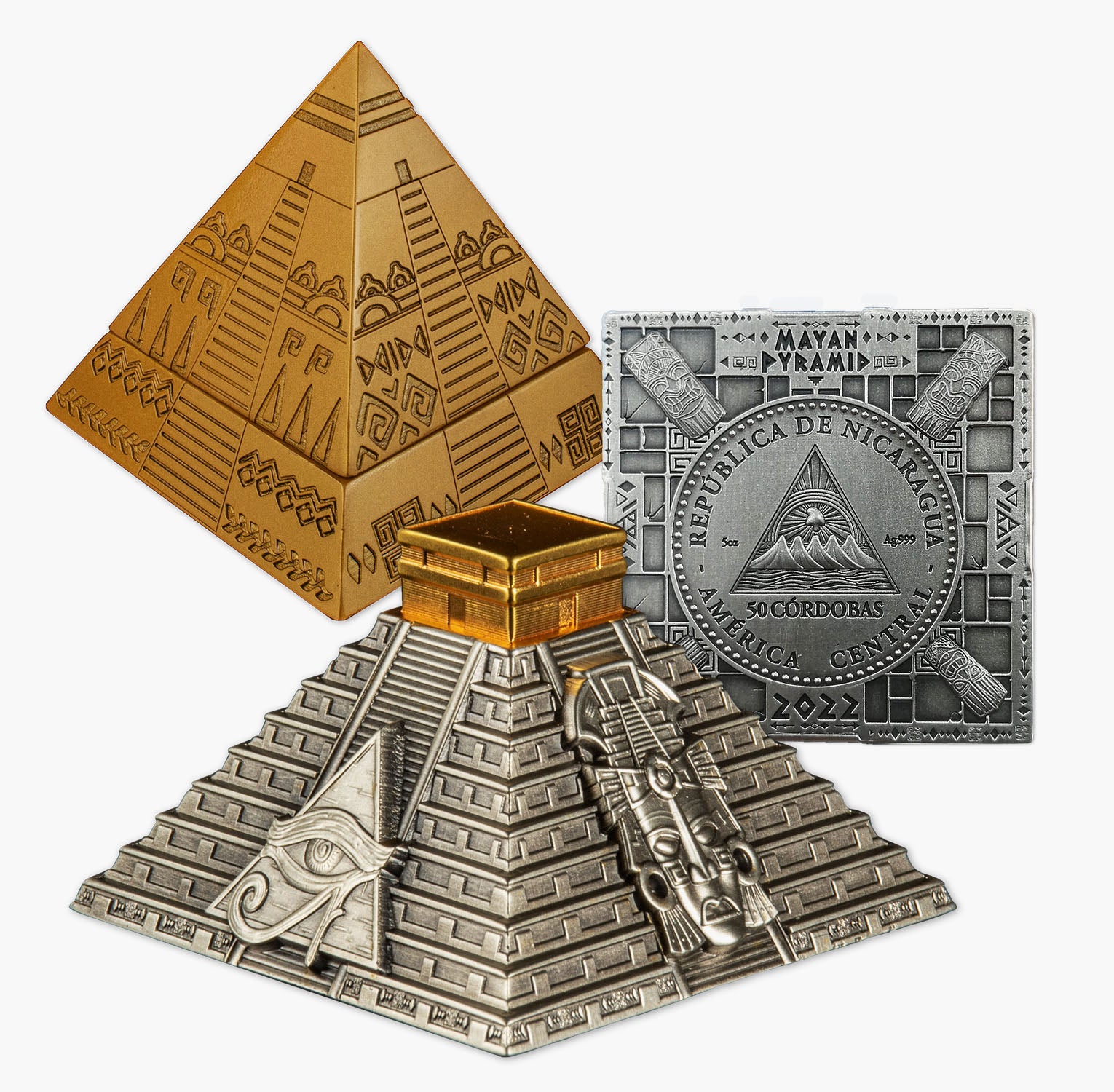 チチェン・イッツァのマヤのピラミッド 5オンス ソリッド シルバー コイン