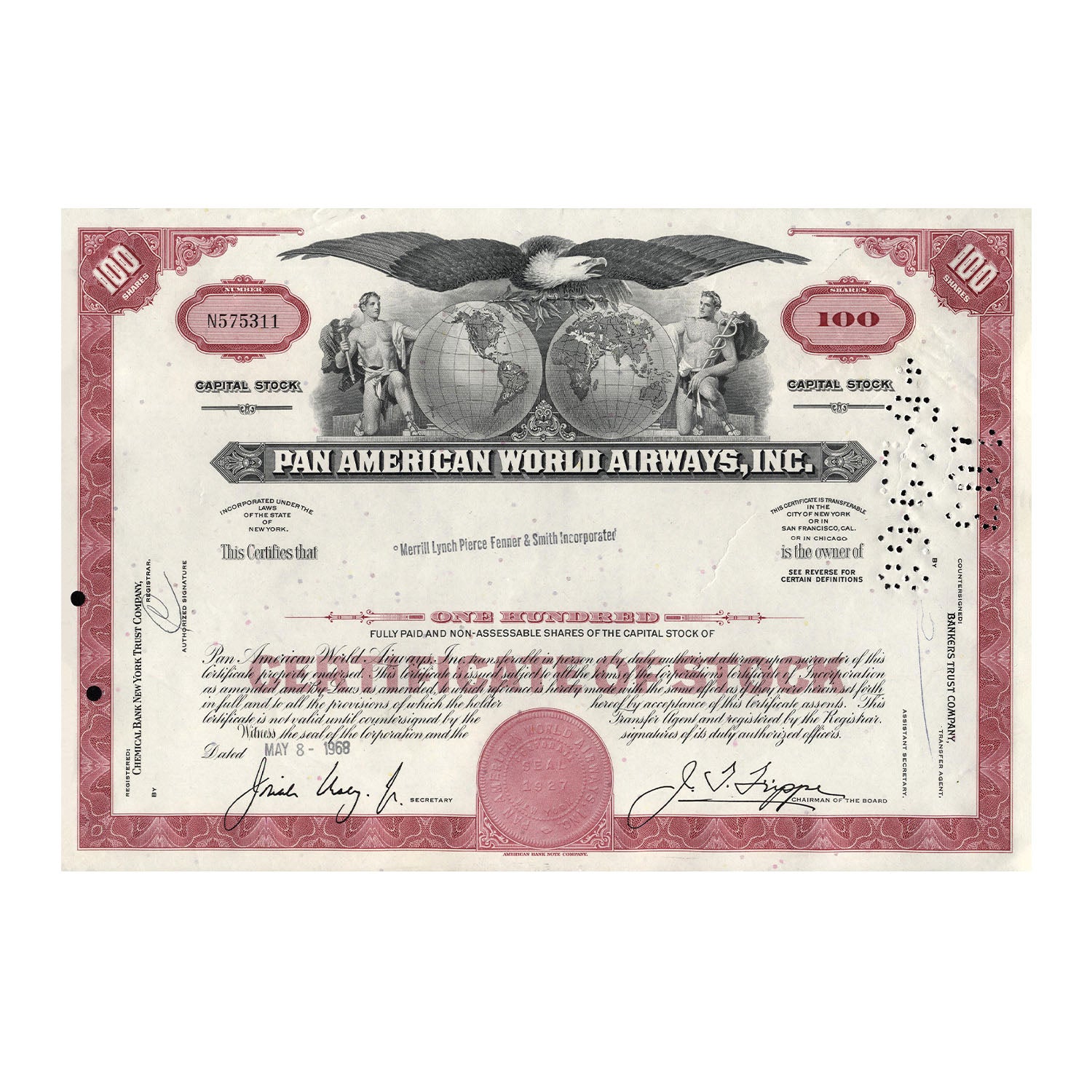 Share Certificate of the First Worldwide Flying Airline