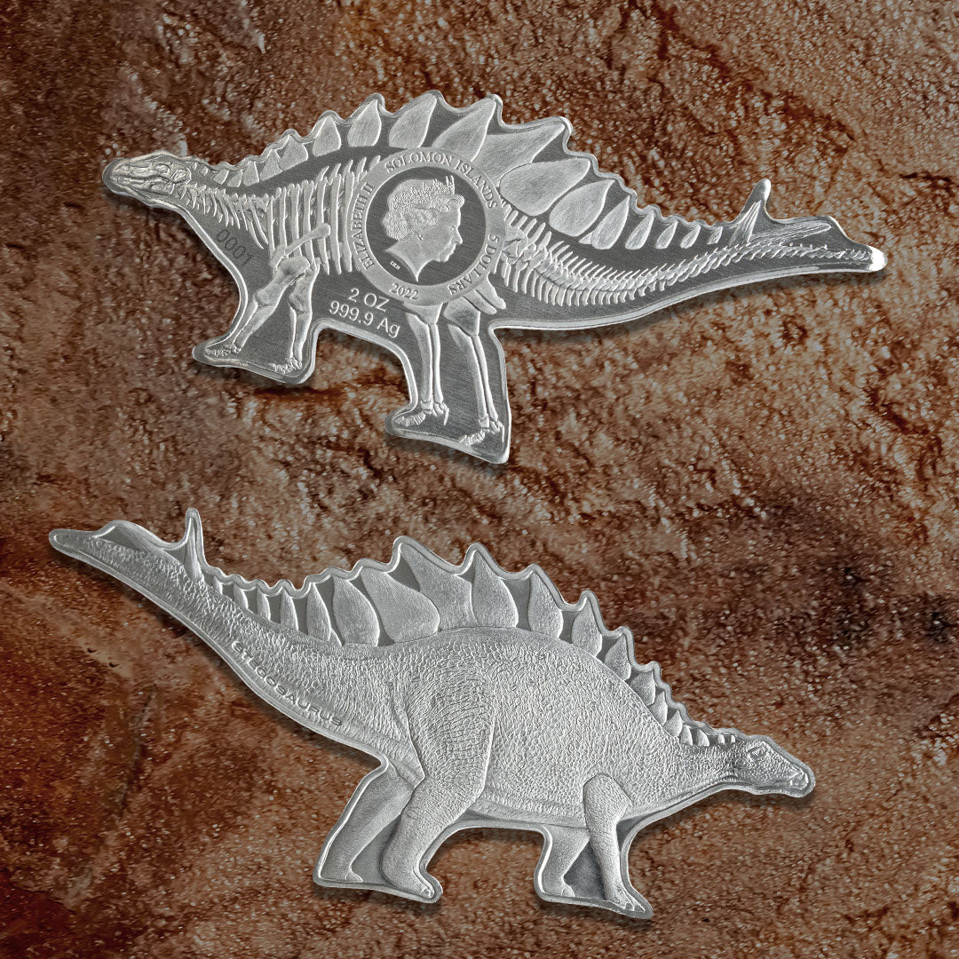 Stegosaurus 3D 2oz Solid Silver Shaped Coin