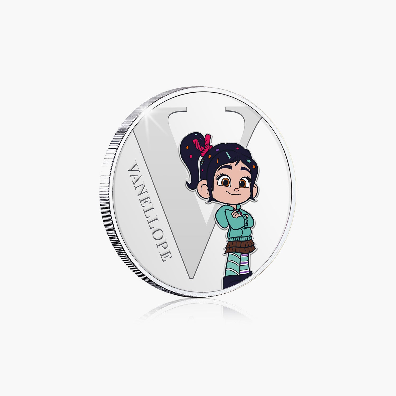 V is for Vanellope Silver-Plated Full Colour Commemorative