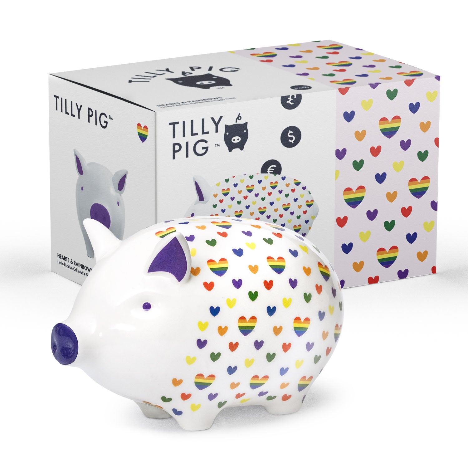 Tilly Pig - Hearts & Rainbows Piggy Bank