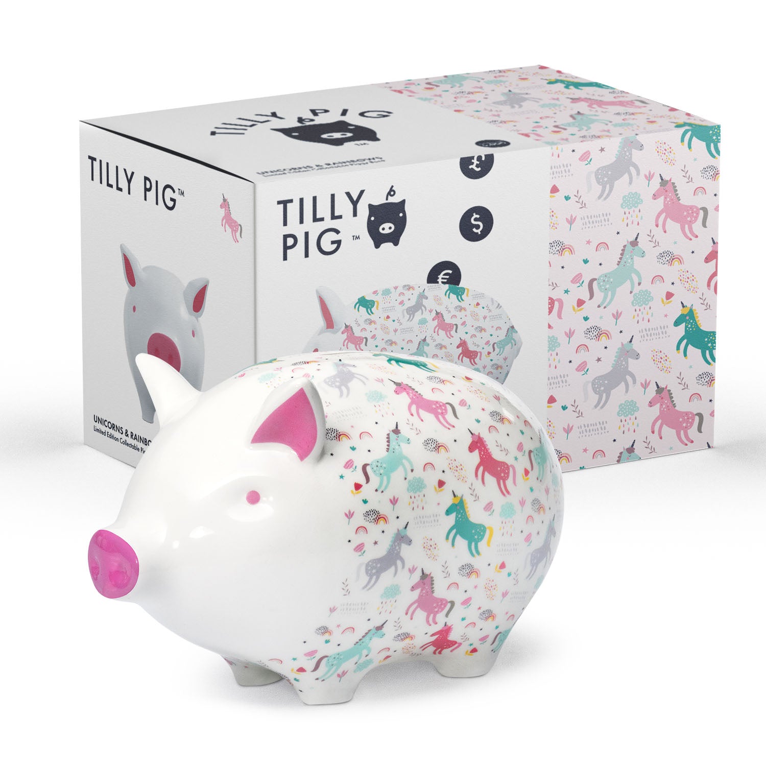 Tilly Pig - Unicorn & Rainbows  Piggy Bank