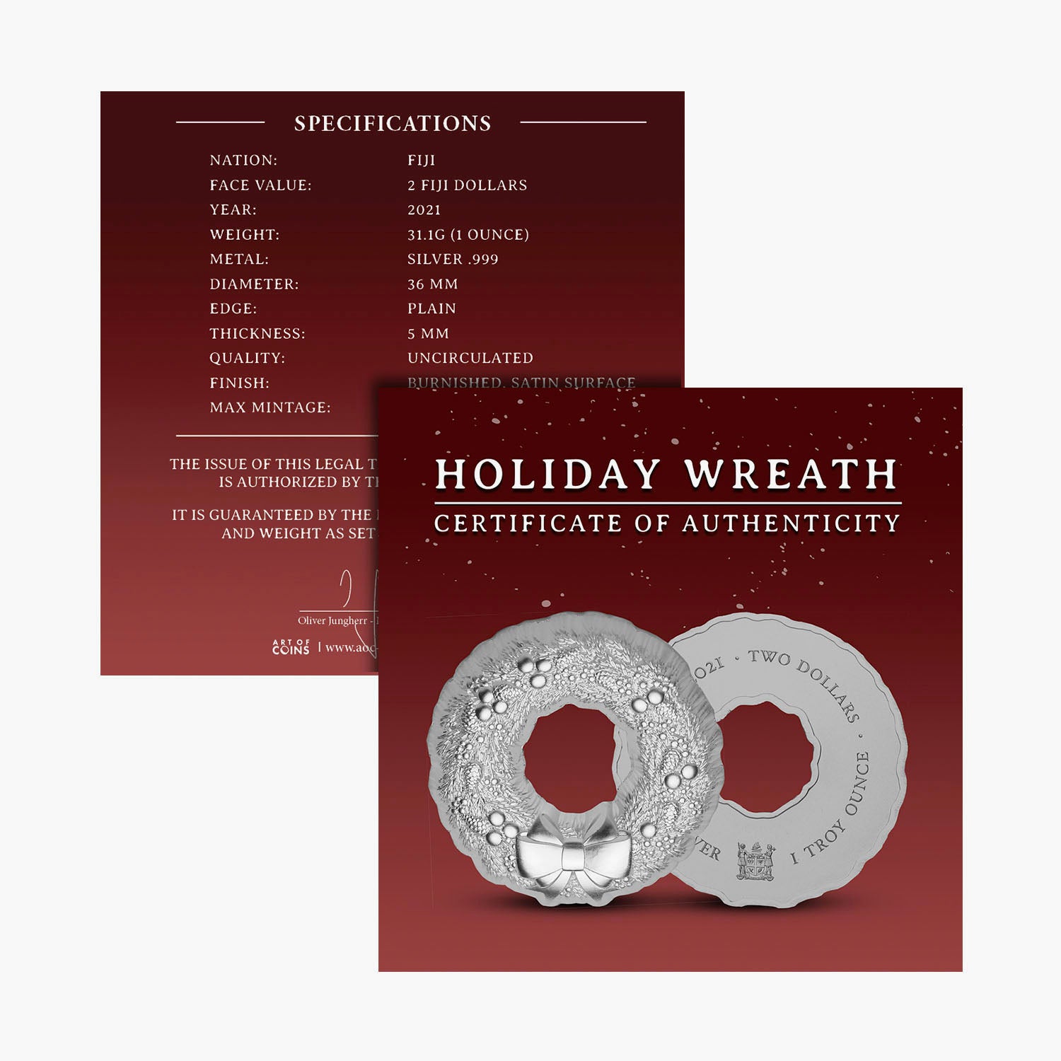 The Christmas Holiday Wreath .999 Silver Coin
