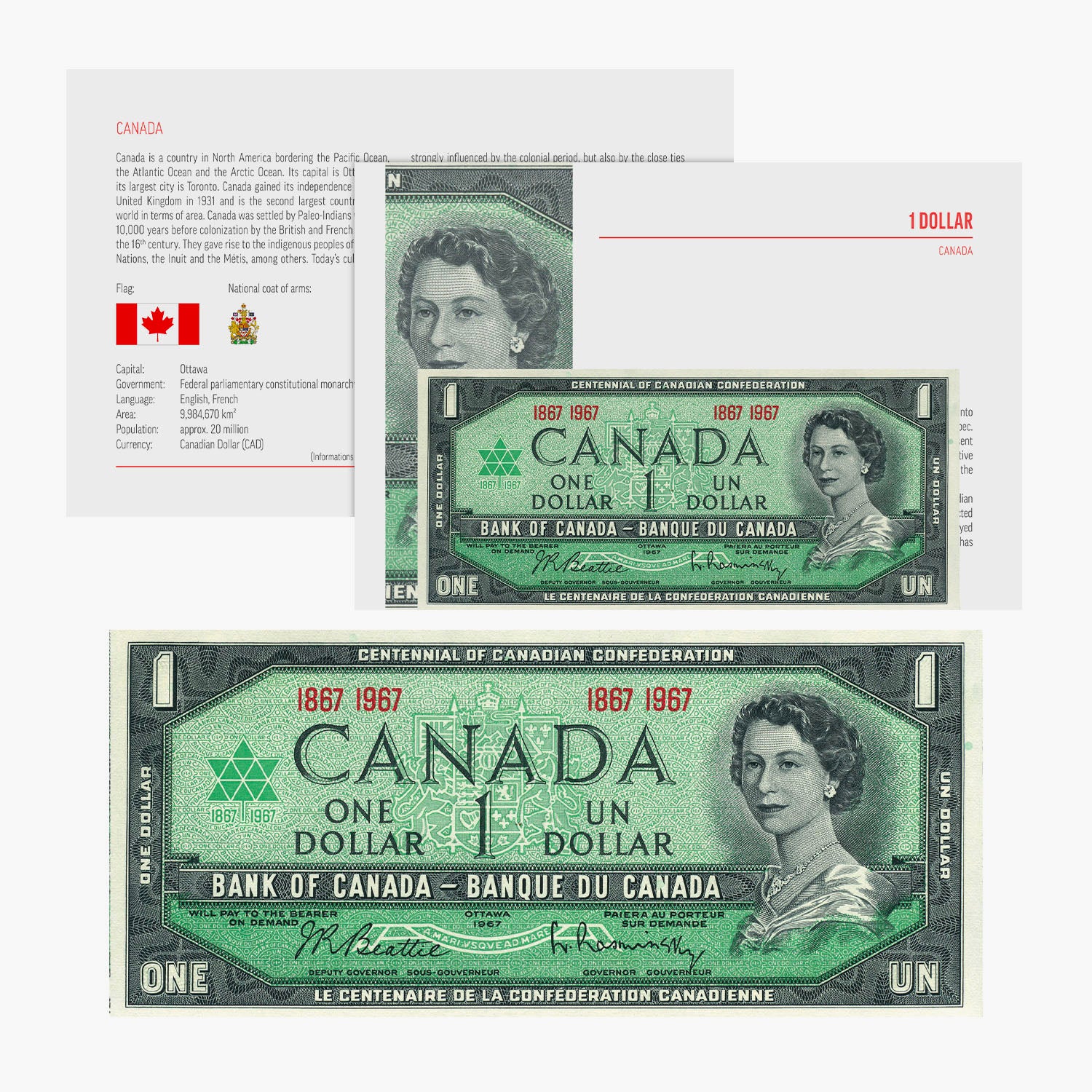 Billet de 100 ans du Canada de Sa Majesté la reine Elizabeth II