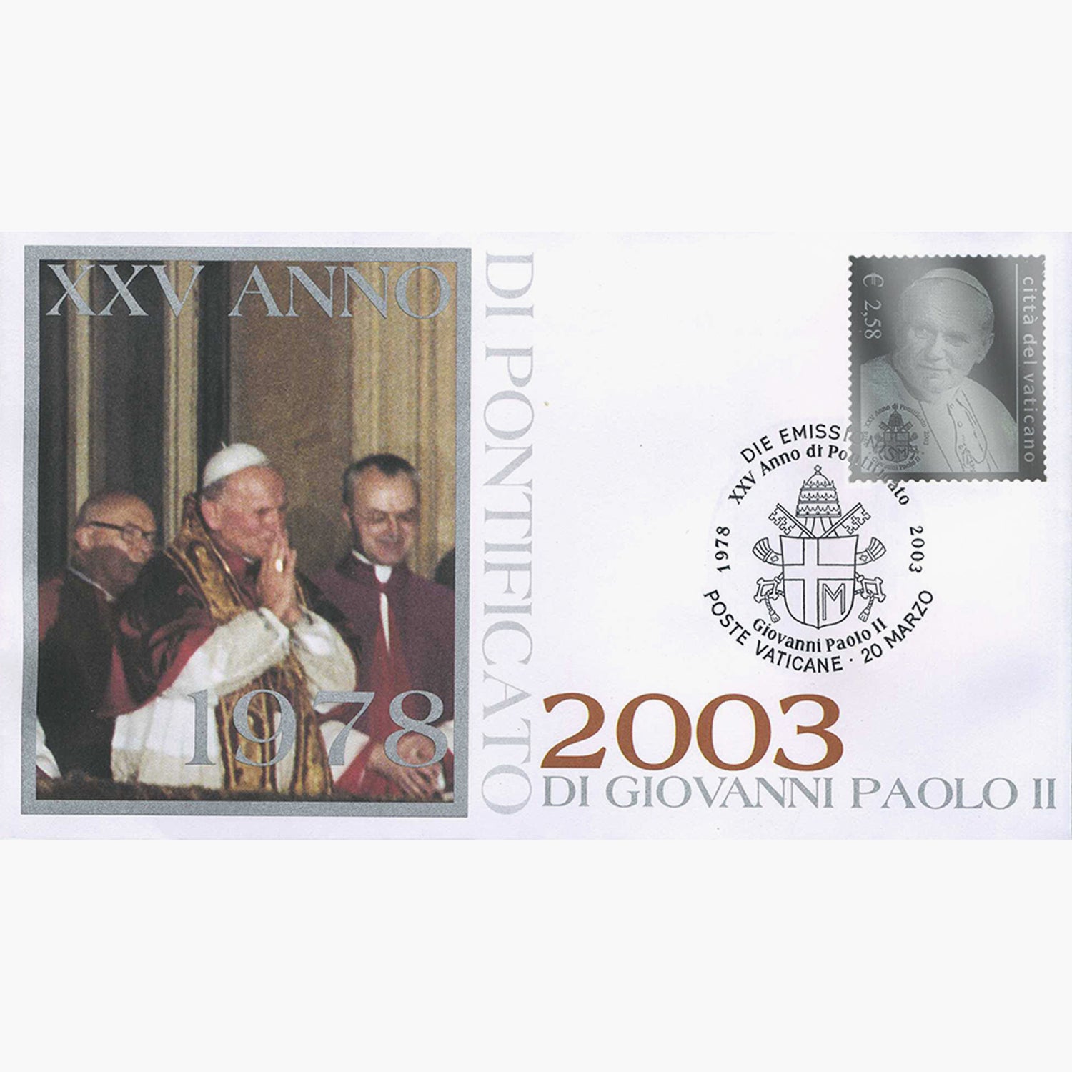 Enveloppe premier jour avec cachet en argent du pape Jean-Paul II