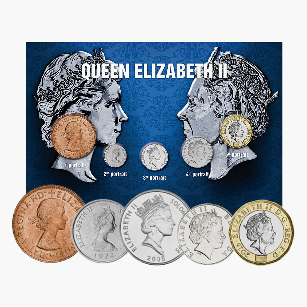 エリザベス 2 世女王の 5 つの肖像画 コイン セット